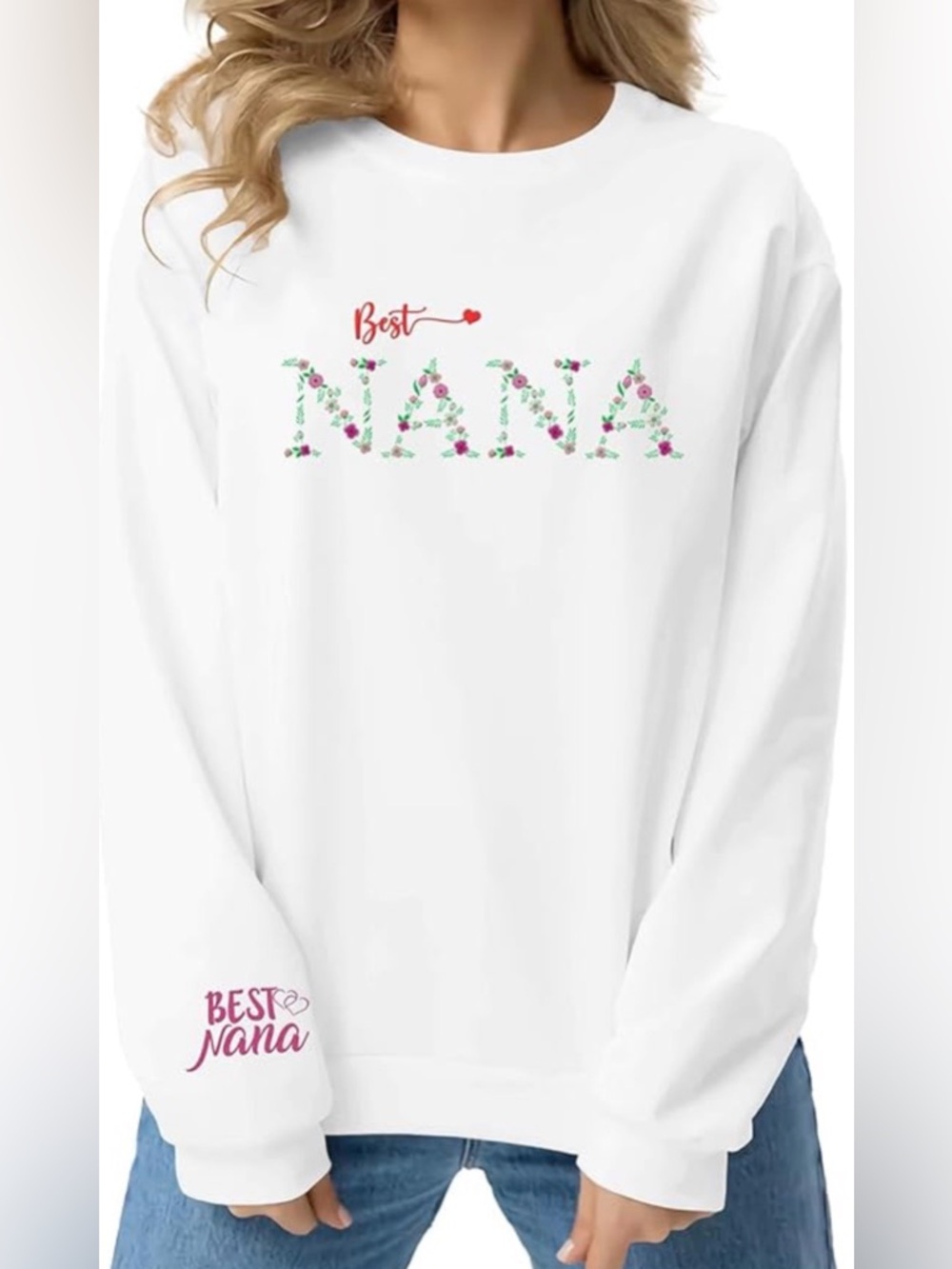 Women's long-sleeved sweatshirt embroidered with a floral pattern (best nana)